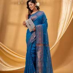 TANTLOOM Woven Design Ethnic Motifs Zari Taant Saree image 3