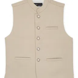 CAVIO Sleeveless Solid Nehru Jacket - Cream-picture-28
