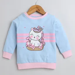 BUMZEE Cotton Looper Full Sleeves Unicorn Printed Sweatshirt - Sky Blue-picture-10