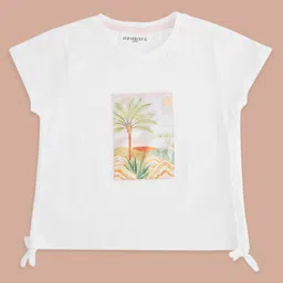 Pantaloons Junior Cotton Half Sleeves Scenery Printed Top - White-image-17