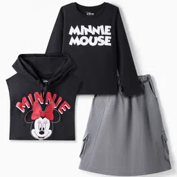 Ollington St. Disney Single Jersey Knit Full Sleeves T-Shirt & Skirt Set with Sleeveless Hoodie & Minnie Mouse Graphics - Black-picture-24