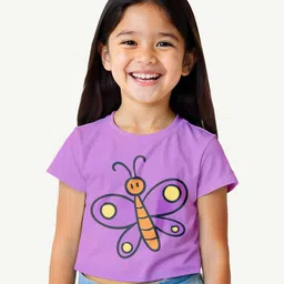 Guugly Wuugly Cotton Knit Half Sleeves Cute Butterfly Printed Crop Top - Lavender-picture-24