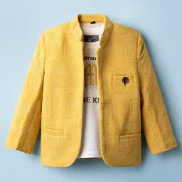Dapper Dudes Full Sleeves Alphabets Textured Jacket With Tee Set - Yellow-picture-10