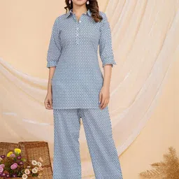 SAME FIT Printed Pure Cotton Shirt Collar Top & TrousersCo-OrdsSet-picture-45