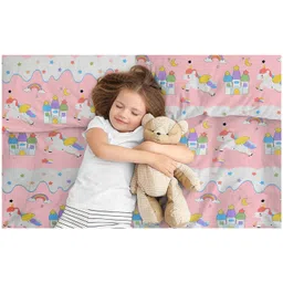 Filymore 8 Pieces Star unicorn Diwan Set for Kids Room Made with Pure Microfiber Package Contains One Single Bedsheet, 5 Cushions Covers and 2 Bolster Covers (Colour -Light and White) image 2