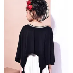 BaawRi Viscose Knit Three Fourth Kaftan Sleeves Lace Detailed Cape Style Top With Inner - Black image 3