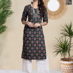 HERE&NOW Selection Of 2 Floral Printed Round Neck Straight Kurtas-picture-27