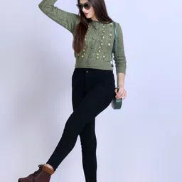 Winter Wonders Women Cable Knit Crop Cardigan Sweaters image 2