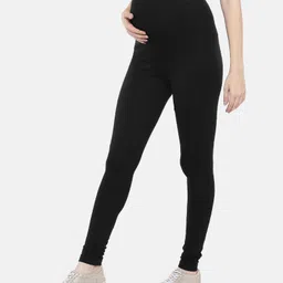 Blush 9 Over The Bump Solid Maternity Leggings - Black image 4