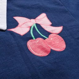 Babyhug Fleece Knit Full Sleeves Overlapped Sweatshirt With Front & Back Cherry Print - Navy Blue image 3