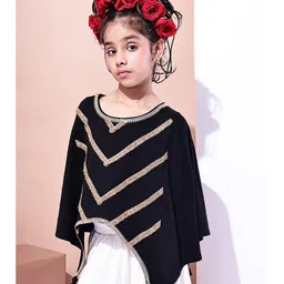 BaawRi Viscose Knit Three Fourth Kaftan Sleeves Lace Detailed Cape Style Top With Inner - Black image 4