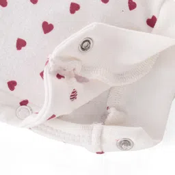 Babyhug 100% Cotton Knit Full Sleeves Romper Heart Print - Red & White image 4