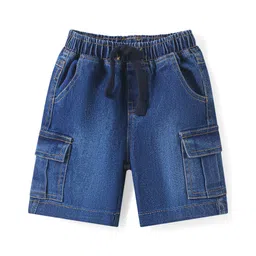 Babyhug Single Jersey Knit Half Sleeves T-Shirt & Denim Shorts Set With Animal Print - Sea Green image 4