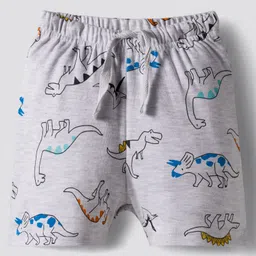 Bonfino 100% Cotton Knit Shorts Solid & Dino Printed Pack of 3 - Grey Off White & Blue image 4