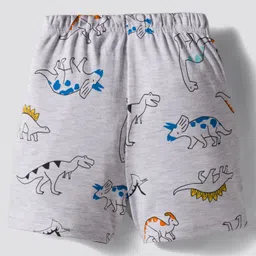 Bonfino 100% Cotton Knit Shorts Solid & Dino Printed Pack of 3 - Grey Off White & Blue image 5