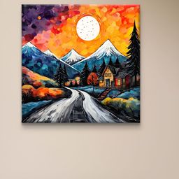Livin'luxe Orange Colored & Blue Mountains Printed Canvas Wall Art-picture-16