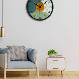 OLIVE TREE Black & Green Printed Contemporary Wall Clock image 1