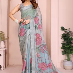 Kalista Floral Linen Blend Saree-image-82
