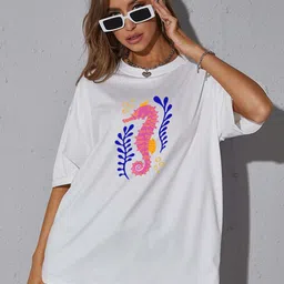 Slenor Women Graphic Printed Round Neck Oversized T-shirt-image-82