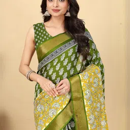 SSHAGUN LIFESTYLE Floral Printed Zari Saree image 5