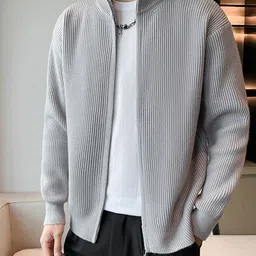 StyleCast x Revolte Self Design Mock Collar Front-Open Cable Knit Sweater image 5