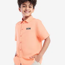 Bonkids Half Sleeves Bon Embroidered Shirt - Orange-image-8