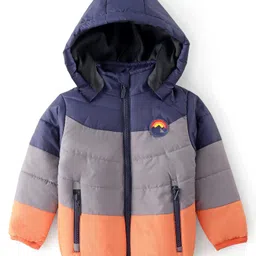 Babyhug Woven Full Sleeves Hooded Jacket With Solid Colour - Navy Blue & Orange-picture-20