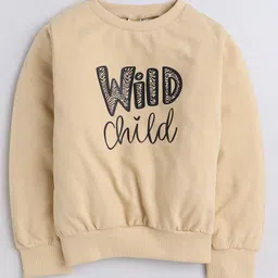 Aww Hunnie  Full Sleeves Placement Wild Child Text Printed Cotton Terry Autumn Winter Sweatshirt - Beige-image-85