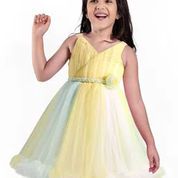 Babyhug Woven   Sleeveless Fit & Flared  Party Frock with Floral Corsage - Multicolour-picture-15