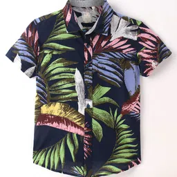 INFINITY Cotton Woven Half Sleeves Leaves Printed Shirt - Navy Blue-picture-28