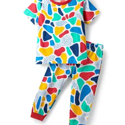 Babyhug Cotton Knit Half Sleeves Co-ords Night Suit With Abstract Print - Multicolour-picture-38