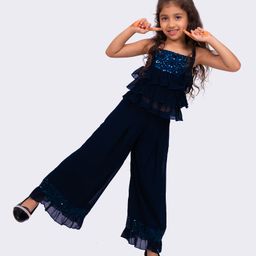 Twisha Woven Sleeveless Sequins Embellished Top & Palazzo Set - Navy Blue-picture-19