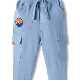Babyhug French Terry Knit Full Length Lounge Pant With Text Patch - Light Blue-image-98