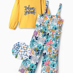 OLLINGTON ST. Cotton Full Sleeves Top & Printed Knit Dungaree- Yellow & Multicolor-picture-13