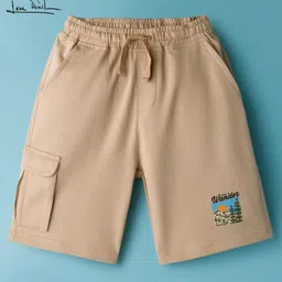 Arias Cotton Knit Knee length Shorts with Pocket & Wander Text Print - Beige-image-76