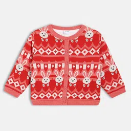 MINI KLUB Cotton Blend Knit Full Sleeves Bunny Face Designed Sweater - Red-picture-27