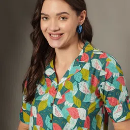 JANAKDULARI CREATION Floral Print Roll-Up Sleeves Cotton Shirt Style Crop Top image 5