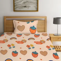 Myntra Elegant Homes Cream & Red Printed 300 TC Single Bedsheet Set 2.20 mx 1.50 m image 4