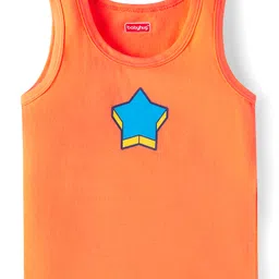 Babyhug 100% Cotton Knit Sleeveless Sandos With Cloud & Star Print Pack of 3 - Blue Red & White image 2