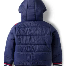 Pine Kids Woven Full Sleeves Striped Hooded Padded Jacket - Navy Blue image 2
