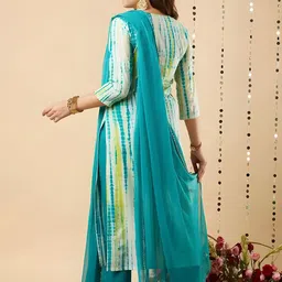 TOP 2 BOTTOM Abstract Printed Sequinned Straight Kurta With Trousers & Dupatta image 2