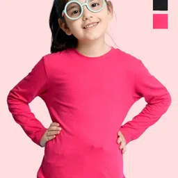 NUSYL Girls Pack Of 2 Solid Round Neck Cotton T-shirts-picture-21