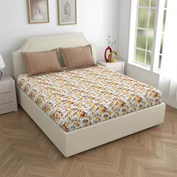 Salona Bichona Brown & White Floral 180 TC King Bedsheet with 2 Pillow Covers image 1