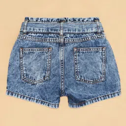 Pantaloons Junior Cotton Spandex Fish Embroidered Shorts - Blue image 5