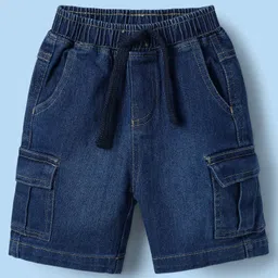 Babyhug Single Jersey Knit Half Sleeves T-Shirt & Denim Shorts Set with Beach Theme Print - White & Blue image 4