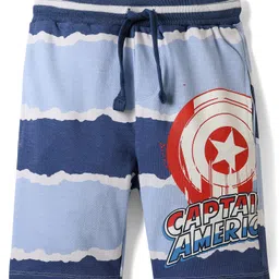 Pine Kids Marvel Single Jersey Knit Half Drop Shoulder Sleeves Oversized T-Shirt & Shorts Set With Captain America Graphics - Blue image 4