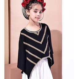 BaawRi Viscose Knit Three Fourth Kaftan Sleeves Lace Detailed Cape Style Top With Inner - Black image 5