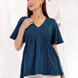 House Of Zelena V-Neck Cotton Maternity Empire Top-image-16