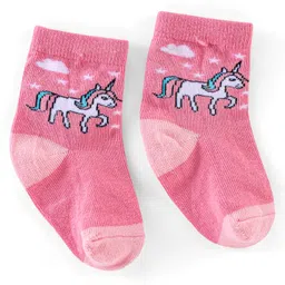 cute walk by babyhug Cutewalk By Babyhug Anti Bacterial Ankle Length Socks Unicorn & Cloud Print Pack Of 3 - Pink & Blue image 5