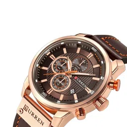 Curren Men Dial & Leather Straps Analogue Multi Function Watch CR-8291_BROWN-ROSE GOLD image 2